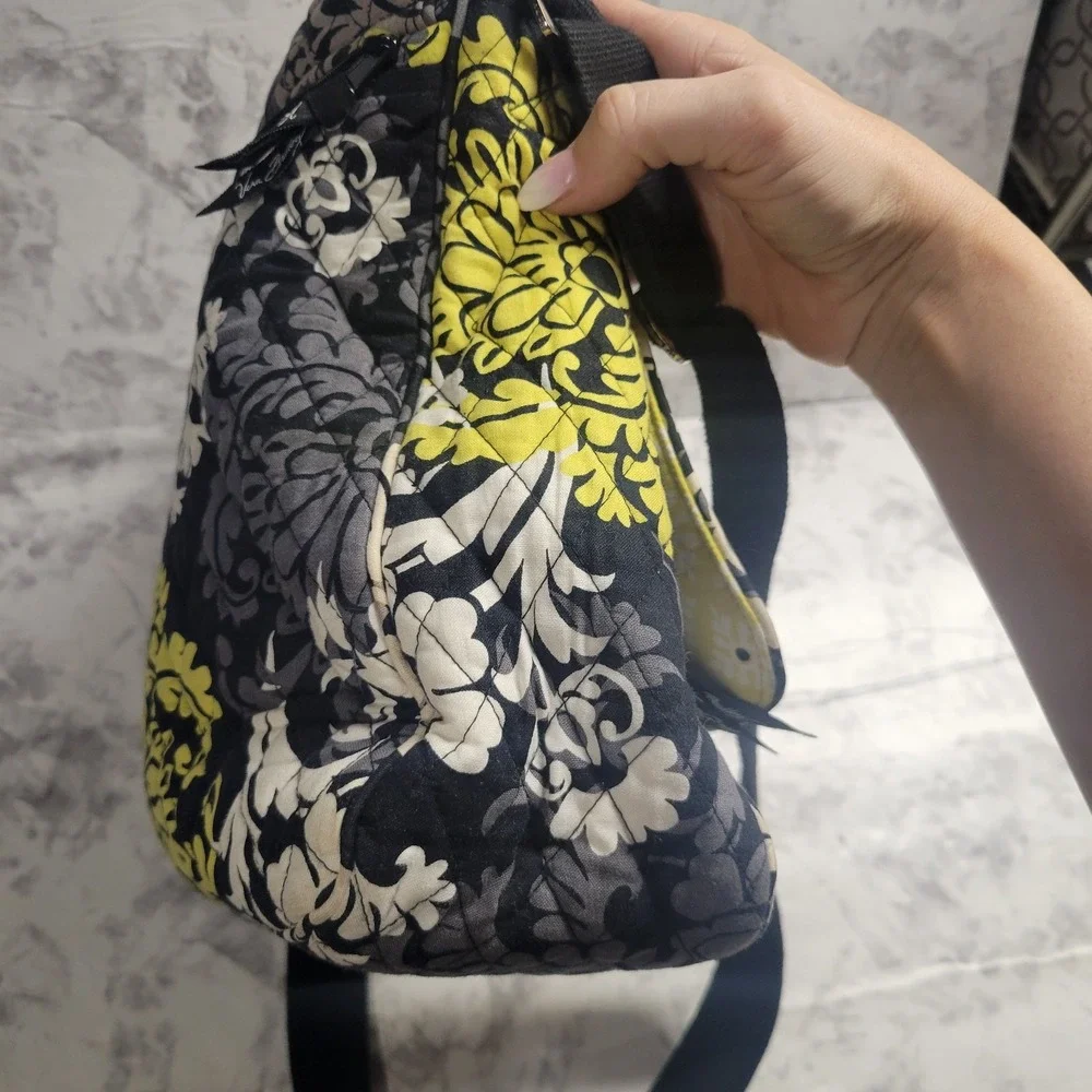 Vera Bradley Messenger Bag Provencal Quilted Cotton Floral Black Yellow Citron